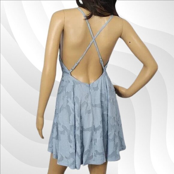 2/$30 Lulus Days of Beauty Dusty Blue Burnout Floral Skater Dress Size M - Picture 4 of 8